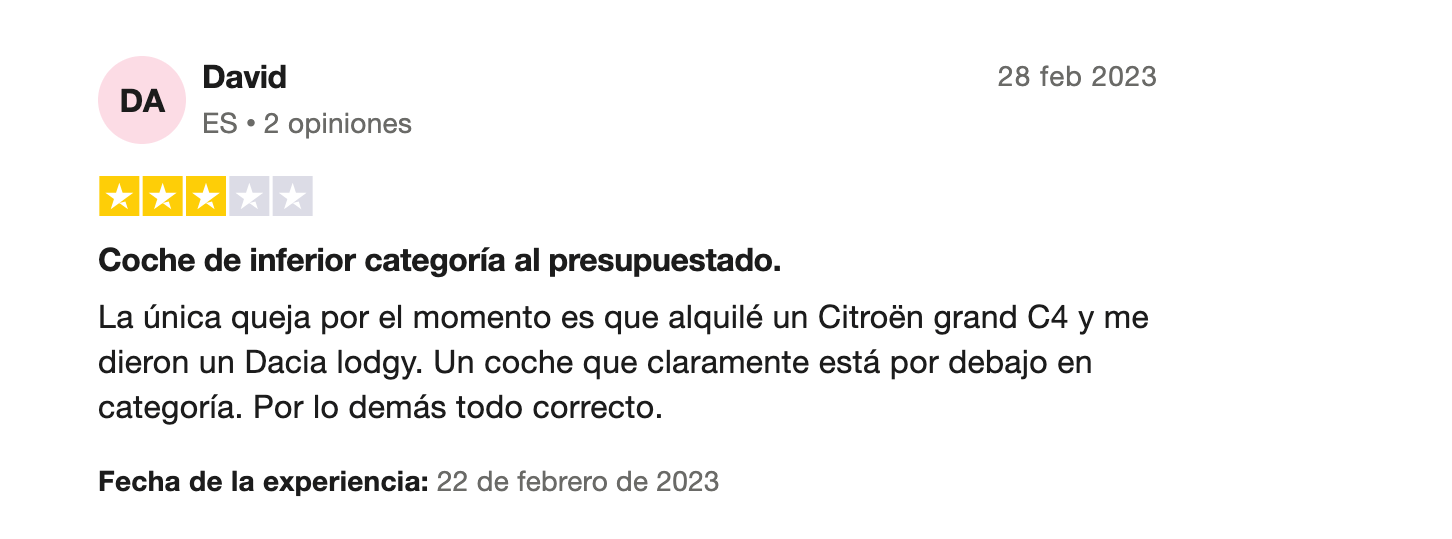 Rentalcars opiniones: opiniones negativas en Trustpilot