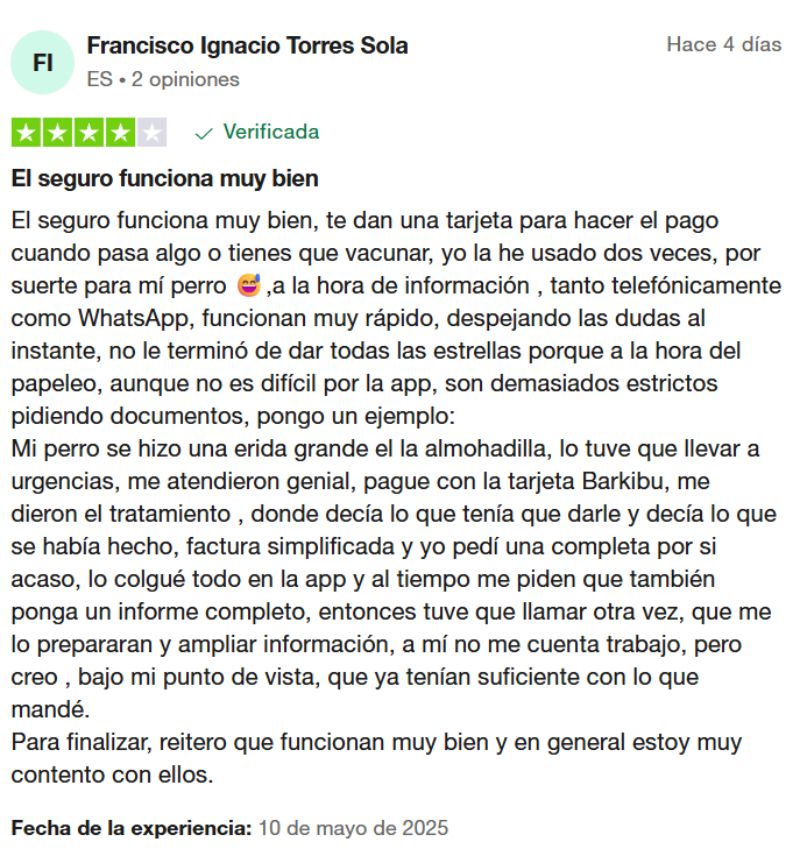 Barkibu opiniones seguro enTrustpilot