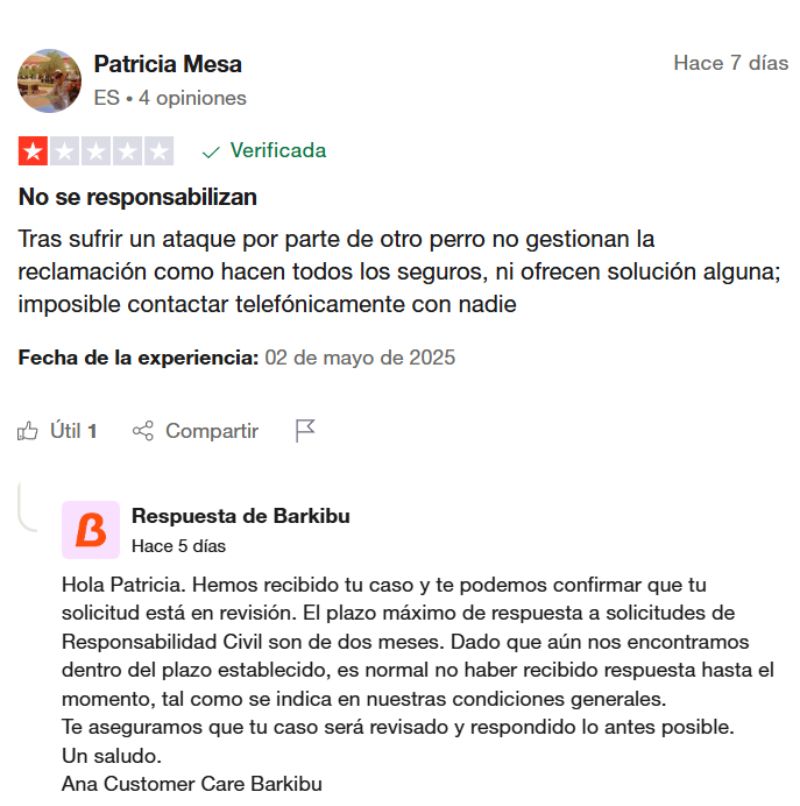 Opiniones Barkibu seguro negativas en Trustpilot