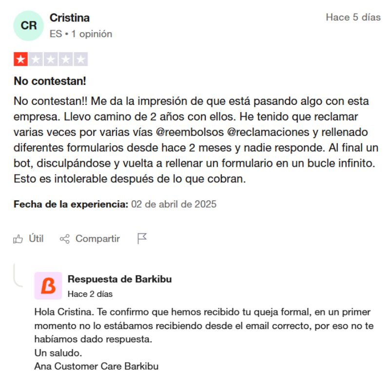Barkibu opiniones negativas en Trustpilot