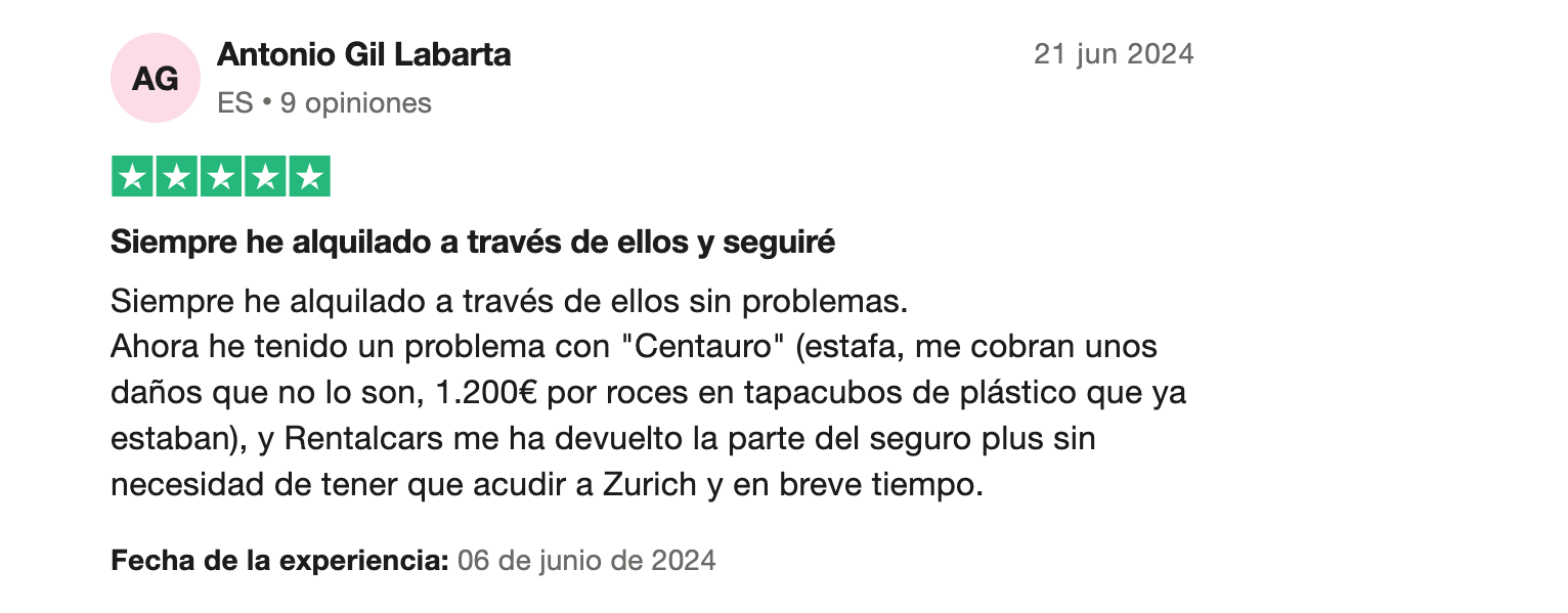 Rentalcars opiniones: opiniones positivas en Trustpilot