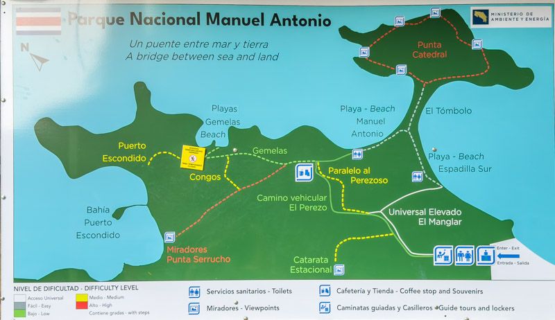 Viaje a Costa Rica por libre: Mapa PN Manuel Antonio