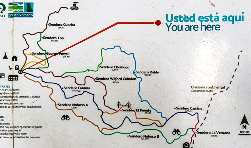 Viaje a Costa Rica por libre: Mapa Reserva Monteverde