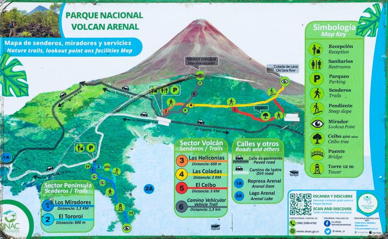Viaje a Costa Rica por libre: Mapa PN Volcán Arenal