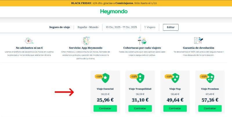 Descuento Heymondo Black Friday del 15% por ser lector de Comiviajeros