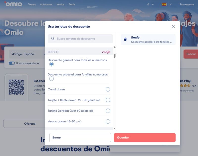 Omio descuento familia numerosa