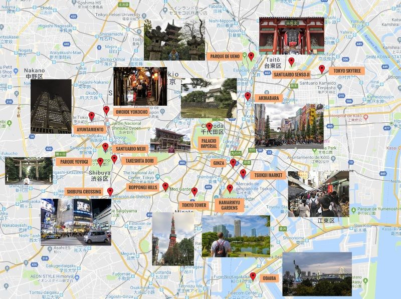 Qué ver en Tokio: Mapa de Tokio con los puntos de interés más importantes