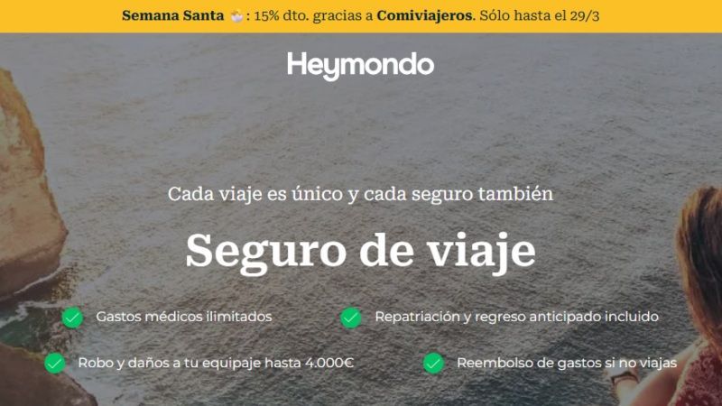 ▷ Descuento Heymondo junio 2026 ⚠️ Consigue del 5% al 45% de ahorro en tu seguro de viaje (verificado y sin código) 5 Descuento Heymondo Semana Santa: Demostración campaña especial 15%