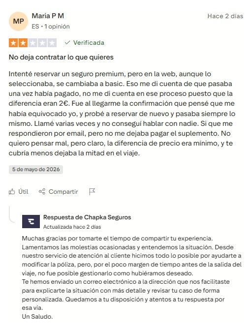 ▷ Chapka Seguros opiniones 2026 ⚠️ Reviews REALES sobre este seguro de viaje + nuestra opinión 9 Chapka Seguros opiniones negativas en Trustpilot