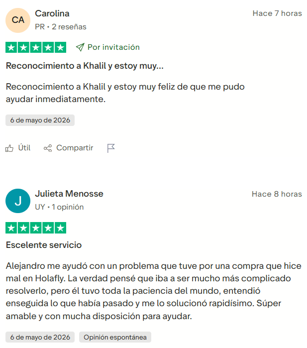 ▷ Holafly opiniones en 2026: ¿merece la pena esta eSIM para viajar? ⚠️ Nuestra experiencia personal 5 Holafly opiniones en Trustpilot sobre atención al cliente