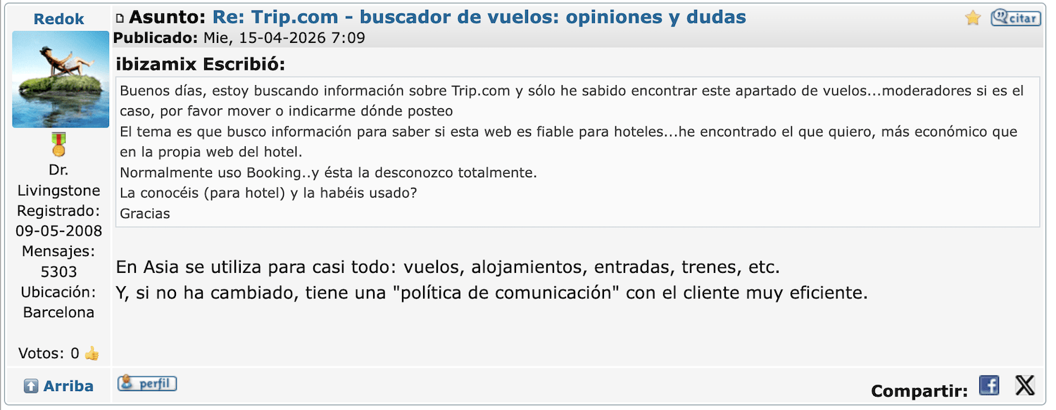 ▷ Trip opiniones 2026: ¿Merece la pena esta web para reservar vuelos, trenes, alojamientos y actividades? ⚠️ Nuestra experiencia real 17 Trip opiniones: opiniones de Trip.com en foro 'Los Viajeros'